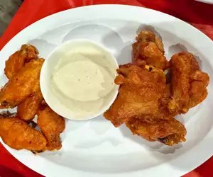 Chicken wings with blue cheese dip at Salty Neighbor. 